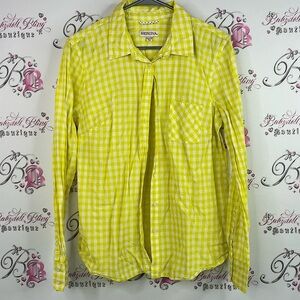 Merona button down gingham picnic stripes shirt top Yellow Plaid Casual Shirt